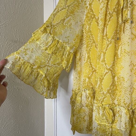 DIANVE VON FURSTENBERG DVF yellow python chiffon silk flowy blouse top XL - Picture 2 of 5
